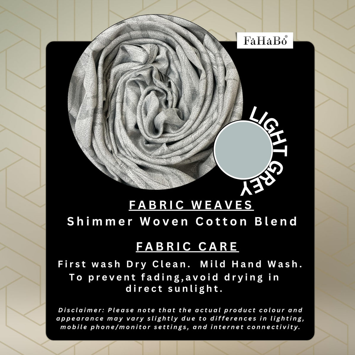FAHABO Shimmer Geometric Woven Cotton Blend Scarf for Women – Lightweight Hijab & Stole Wrap | 73 x 29 Inches (Light Grey)