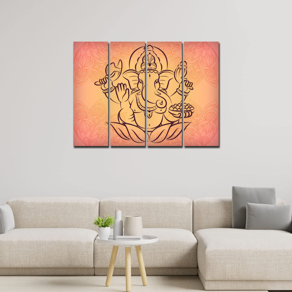 VIBECRAFTS 4 Pieces Shree Ganesha Canvas Wall Painting Fitted With Wooden Frame For Home | Office | Living Room | Gift(PTVC4Pcs1_13531)