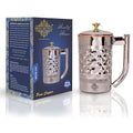 Indian Art Villa Diamond Hammered Steel Copper Jug Pitcher with Brass Knob, Serveware, 2000 ML