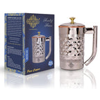 Indian Art Villa Diamond Hammered Steel Copper Jug Pitcher with Brass Knob, Serveware, 2000 ML