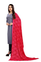 AKSHAR LLC Miss India Women's Chiffon Dupatta with Karachi Embroidery Work (Pink, Free Size)