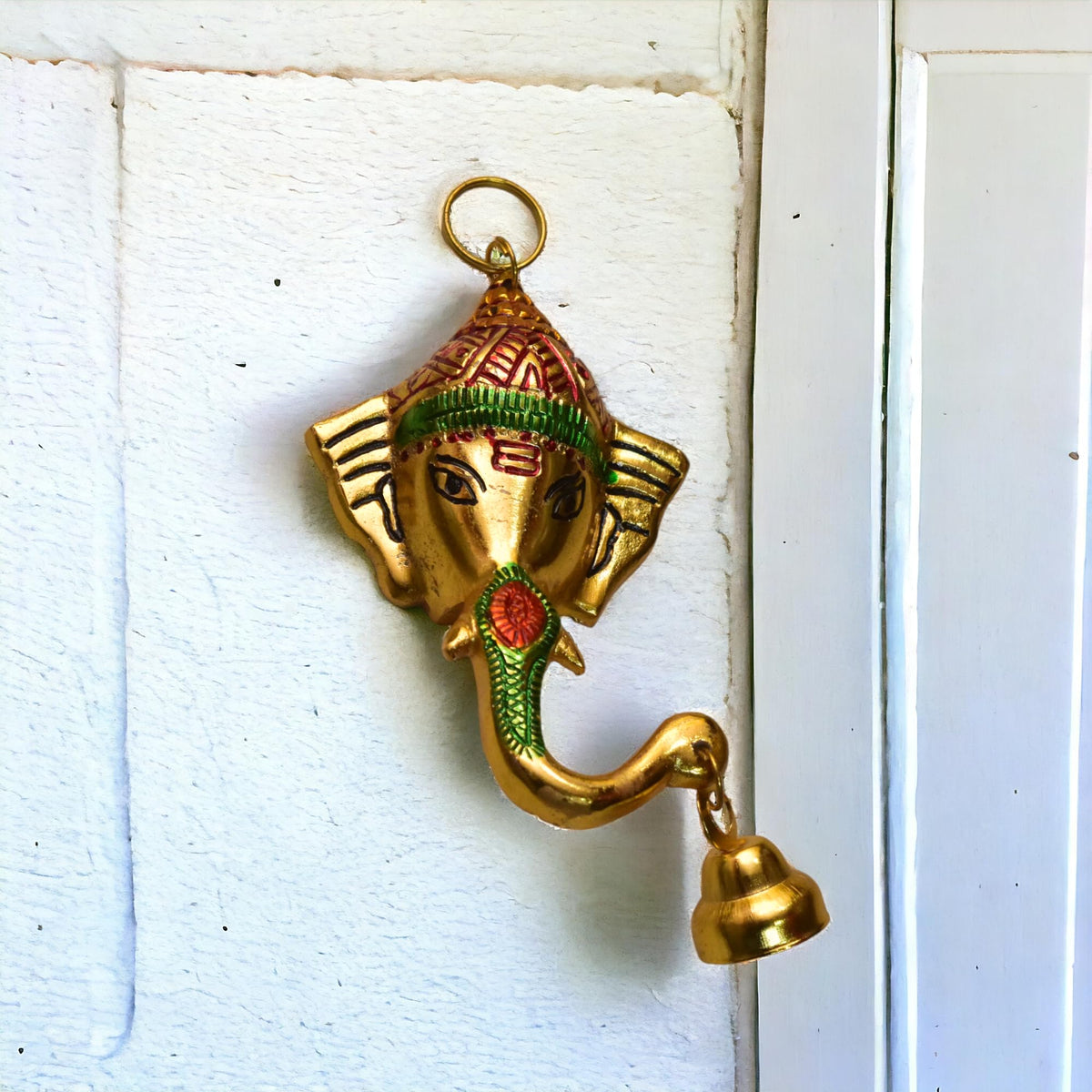 KridayKraft Aluminium Antique finish Ganesha Head with Bell Wall hanging