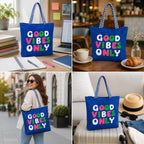 cantainoo Tote Bags | 300 GSM Canvas Tote Bag for Women | Tote Bags for Women | College, Shopping, Office & Everyday Carry Bag (Good Vibes -Blue, Medium Pack of 1)