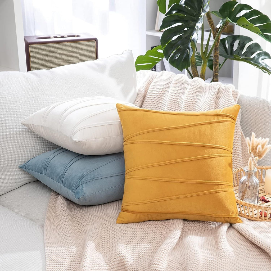 Khooti Velvet Striped Cushion Cover Pack of 1-32X32/81X81 Cm | Ice Blue | Soft Pillow Covers Cushion Case for Sofa Bedroom Living Room Chair Car, Cushion Cover with Zig Zag Pattern