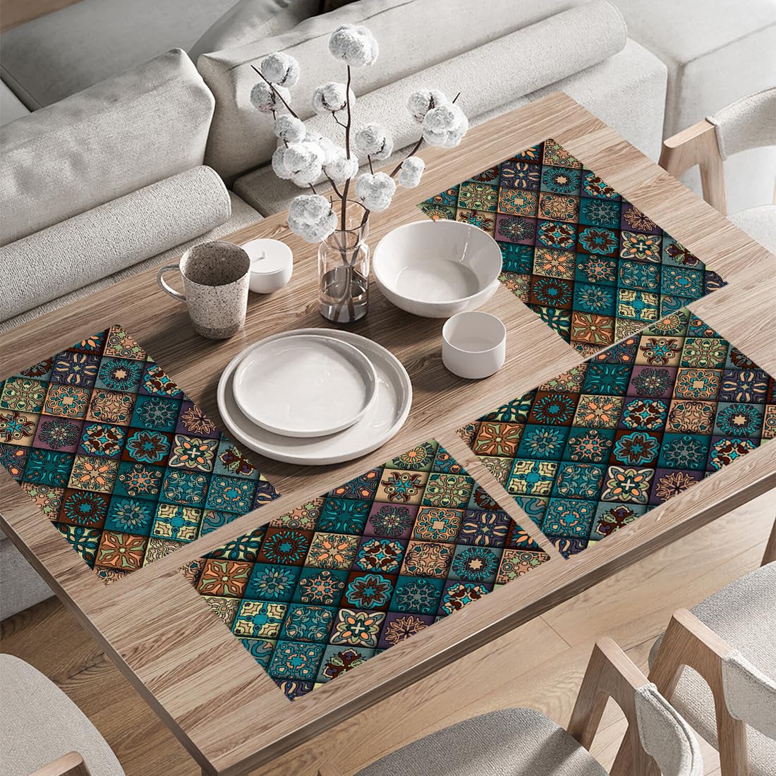 FURNISHYA Dining Table Mats Set of 4 Washable Table Mats for Dining Table Durable & Decorative Placemats for 4 Seater Dining Table Home & Kitchen Table Décor 13 X 18 inch Kafalo