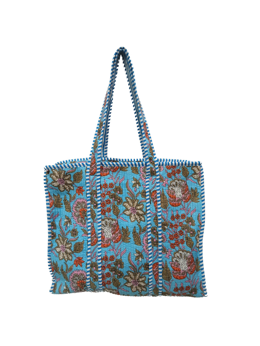Raj Handicrafts Cotton Printed Tote Bag,Hand Bag Multicolor Quilted Hand Block Floral Printed Women's Carry Bag Shoulder Shopping Tote Bags 18x5.5x16 Inch (Blue 1)