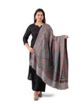 Naureen Women Pashmina Blend Kani Shawl with Paisley and Floral Artwork, Warm and Soft, 40x80 inches (Grey)
