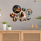 Artvibes Jesus & Nativity Christian Spiritual Round Shape MDF Wooden Wall Art for Home Decoration | Spiritual Decor Items | Wall Sculpture | Signs & Plaques | Gift Items (WPS_130N), Set of 11
