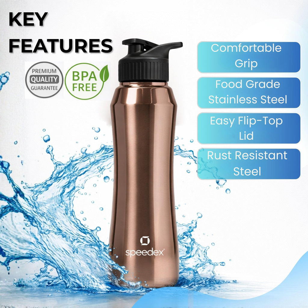 Speedex Stainless Steel Water Bottle 1 Ltr, Leak Proof Sipper Cap, BIS Approved 1000 ml Metal Bottle For Daily, Office, School, Gym, Travel Use for Men, Women, Kids, Adults, Copper Gold, Set of 4