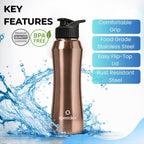 Speedex Stainless Steel Water Bottle 1 Ltr, Leak Proof Sipper Cap, BIS Approved 1000 ml Metal Bottle For Daily, Office, School, Gym, Travel Use for Men, Women, Kids, Adults, Copper Gold, Set of 4