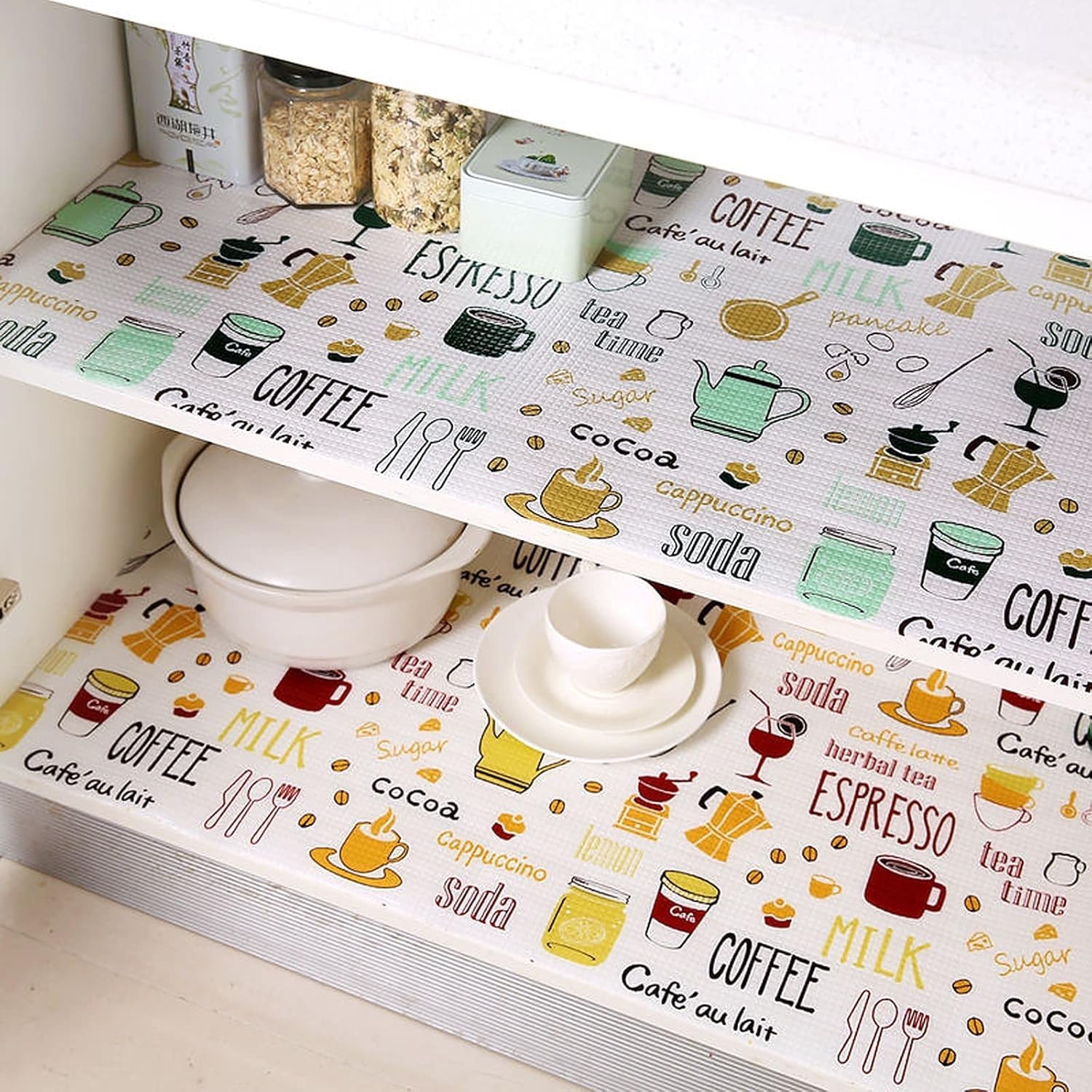 Zollyss Waterproof EVA Cabinet Shelf Liner | Anti-Slip Drawer Mat Roll 45 x 300 cm | Coffee Print Kitchen Shelf Protector | Cuttable Cupboard, Refrigerator, Table & Wardrobe Liner Kafalo