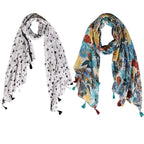 VINSON Printed Combo Scarfs for Girl's, Ladies and Women Light Weight and Soft Poly Cotton Fabric Scarves (Multicolor,S06-(Pack of 2)