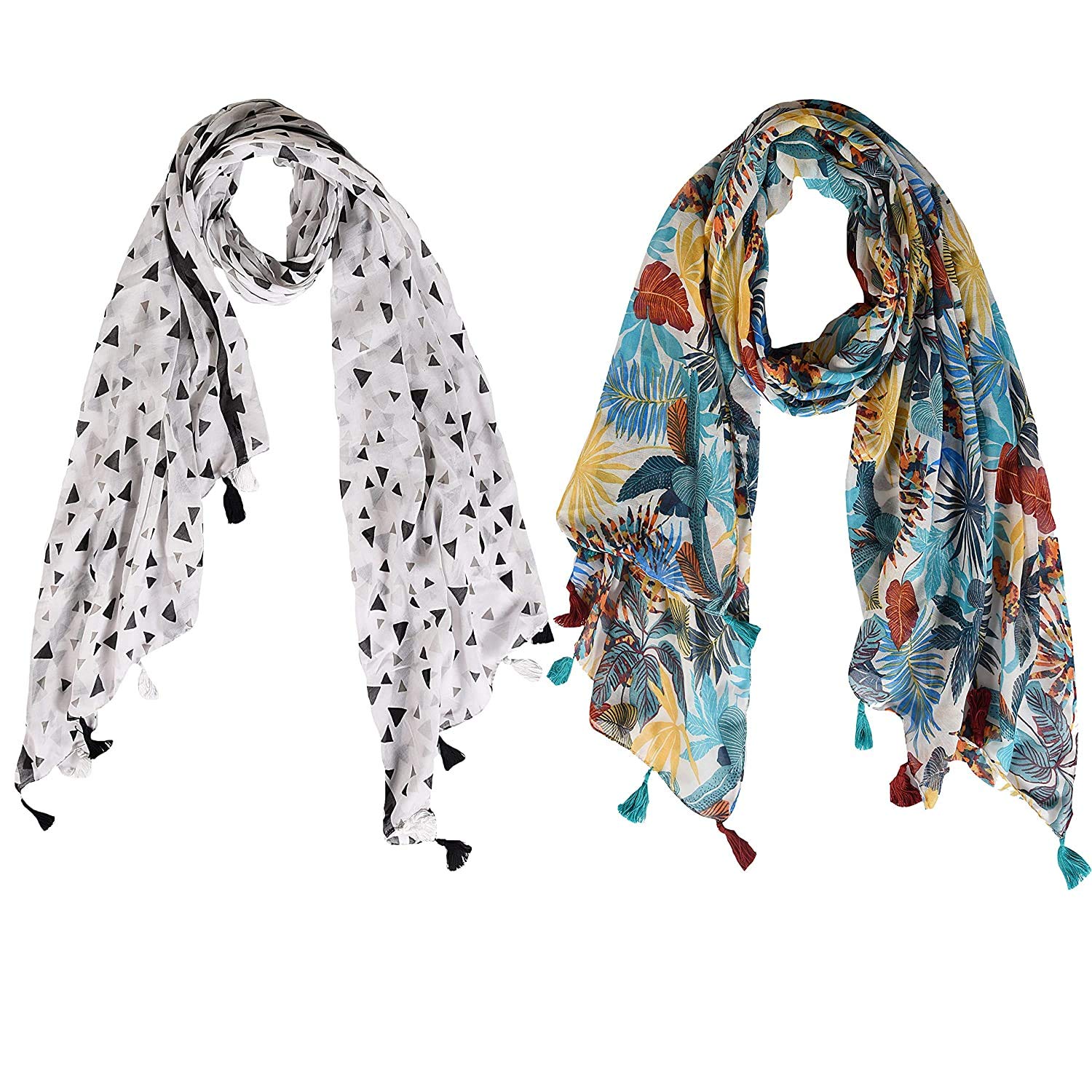 VINSON Printed Combo Scarfs for Girl's, Ladies and Women Light Weight and Soft Poly Cotton Fabric Scarves (Multicolor,S06-(Pack of 2)