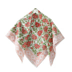 Ravaiyaa - Attitude is everything Sanganer Hand Block Printed Scarves Pure Cotton Scarf Square Hijab Dupatta 40 X 40 Inch (Red Green Lotus Floral) For Female