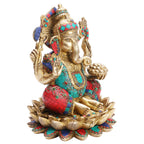 ARTVARKO Large Brass Ganesha Idol Ganpati Ganesh Murti Bhagwan Idol Sitting on Lotus for Home Décor Mandir Height 11 Inches