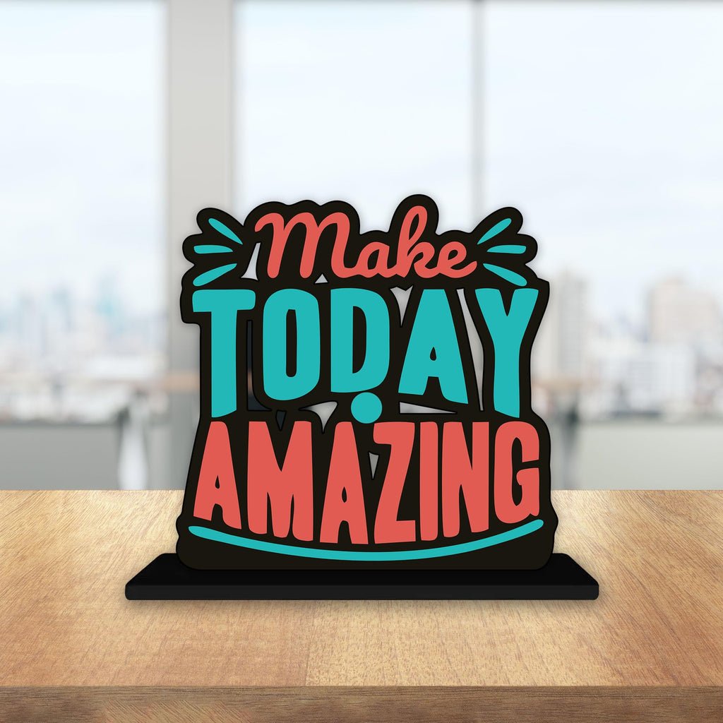 Artvibes Wooden Idols and Figurine Make Today Amazing Quotes Table Decoration for Office Desk|Home Decor|Living Room|Modern Art Wood Showpiece Gift Item (SP_1161)