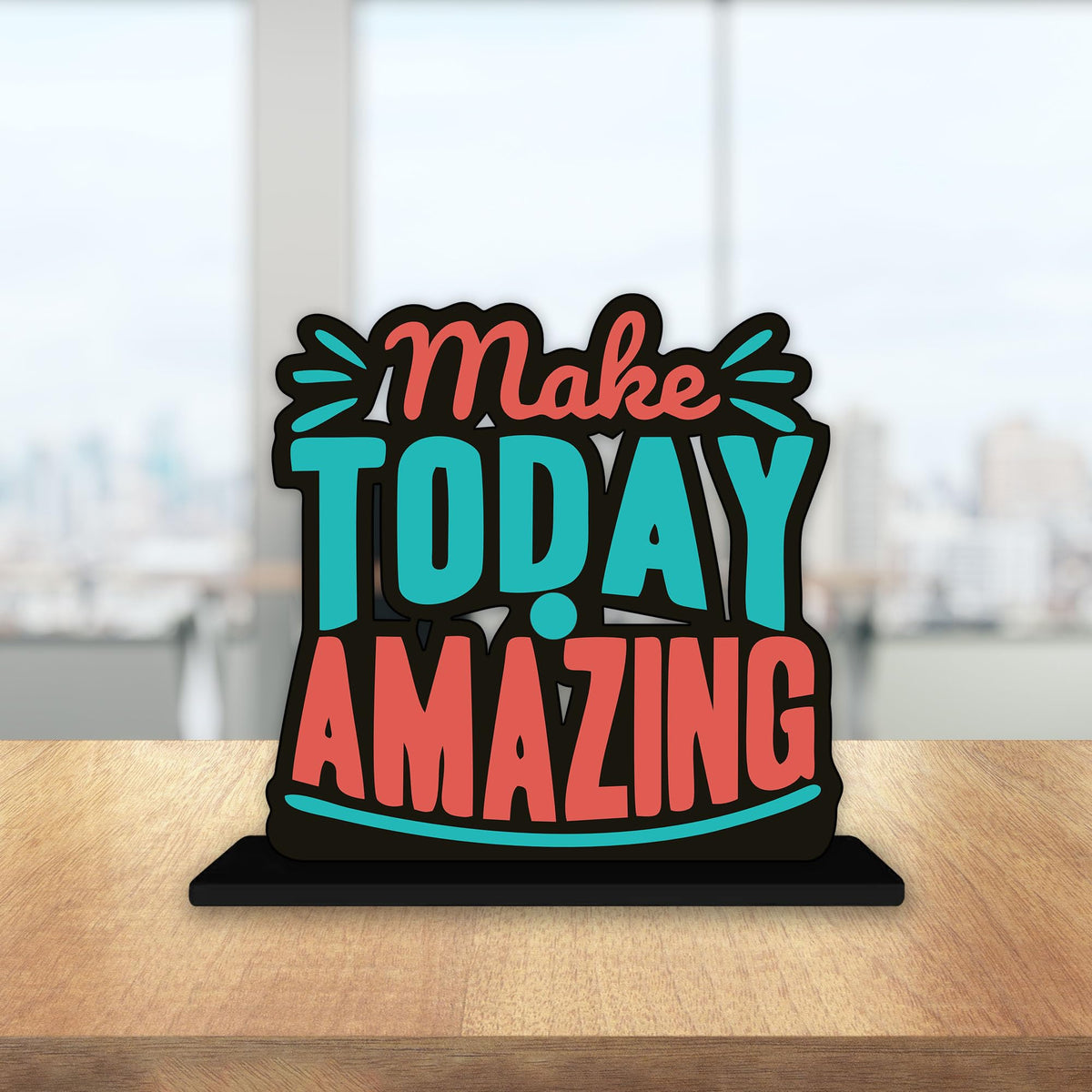 Artvibes Wooden Idols and Figurine Make Today Amazing Quotes Table Decoration for Office Desk|Home Decor|Living Room|Modern Art Wood Showpiece Gift Item (SP_1161)