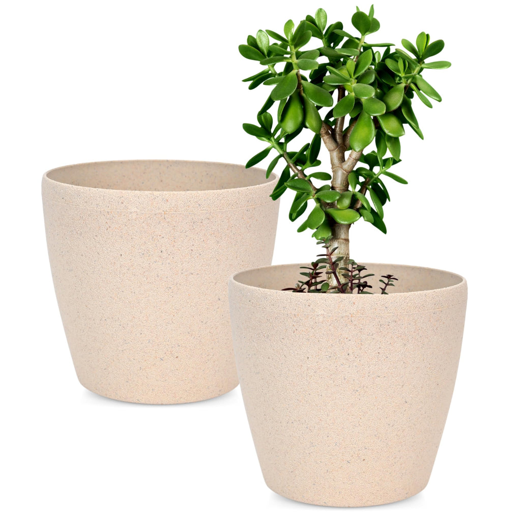 Eha Set of 2 Earth-Friendly Deco 7 Self-Watering pots and Planters | Bamboo Based | UV Protected | for Indoor, Home Decor, Outdoor, Balcony & Garden | Sand Castle
