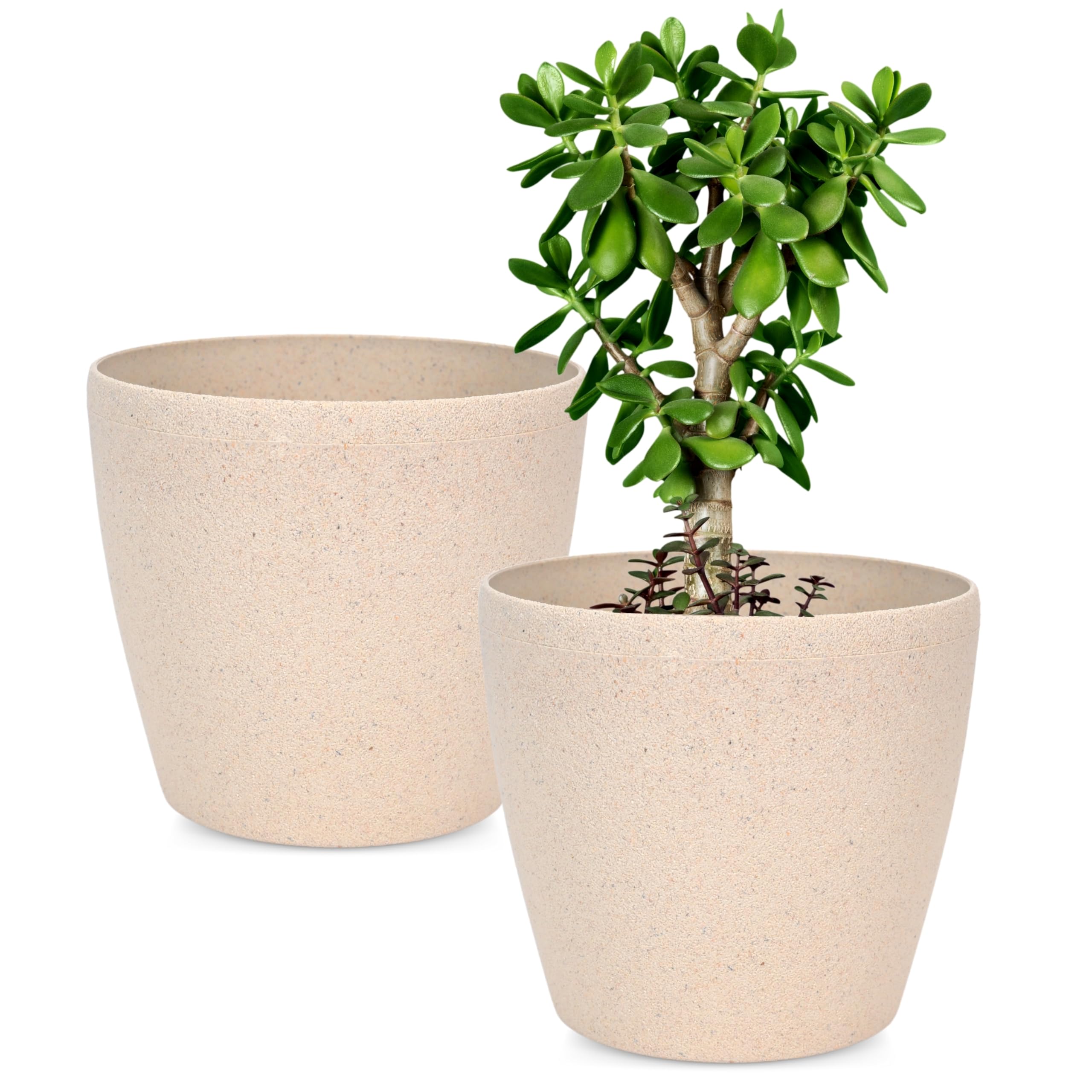 Eha Set of 2 Earth-Friendly Deco 7 Self-Watering pots and Planters | Bamboo Based | UV Protected | for Indoor, Home Decor, Outdoor, Balcony & Garden | Sand Castle