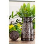 INDIAN ART VILLA Pure Copper Bedroom Water Bottle with Inbuilt Glass, Dark Embossed Design, Bedside Carafe, Ayurvedic Health Benefits, 950 ML (Pack of 1)