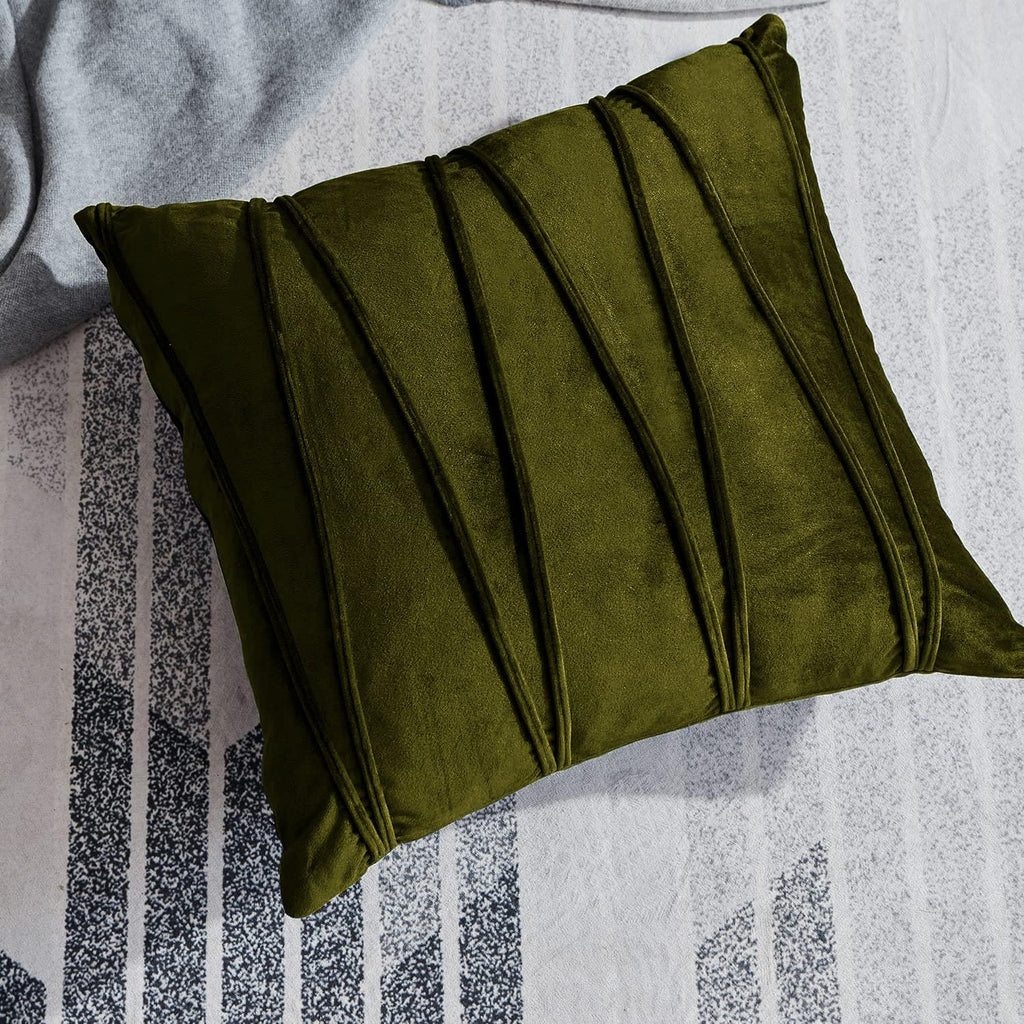 Khooti Velvet Striped Cushion Cover Pack of 1-28 x 28 / 71 x 71 cm | Mehandi | Soft Pillow Covers Cushion Case for Sofa Bedroom Livingroom Chair Car, Cushion Cover with Zig Zag Pattern