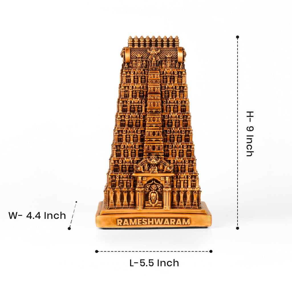 Artarium Rameshwaram Temple Miniature Statue – Shiva Lingam Model, Ramanathaswamy Mandir Idol, Sacred South Indian Temple Decor for Home/Office, Puja Gift, (Resin, Height- 9 Inch, Antique Finish)