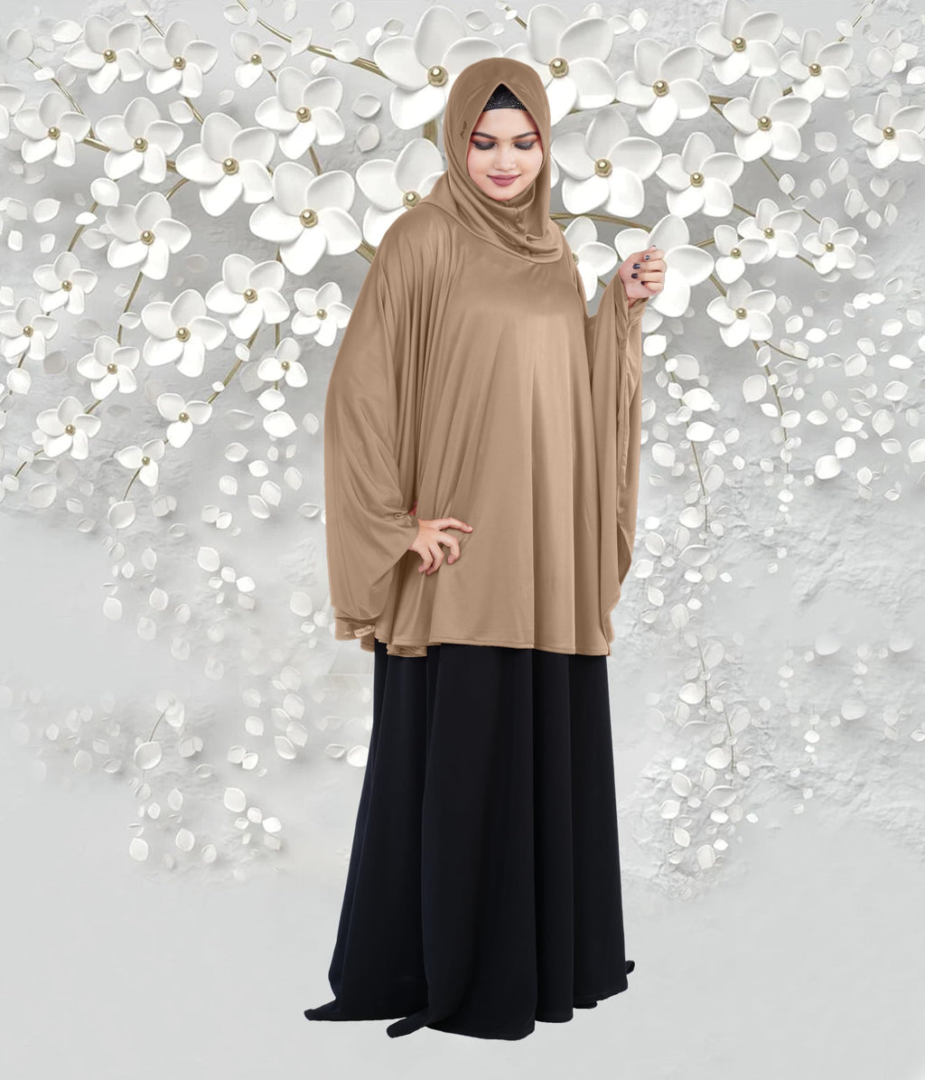 Mehar Hijab's Modest Women's Stylish Instant Sleeve Hijab Solid Polycotton Feel Good Fabric HANANA Sleeve Hijab Free Size (Dark Wheat)