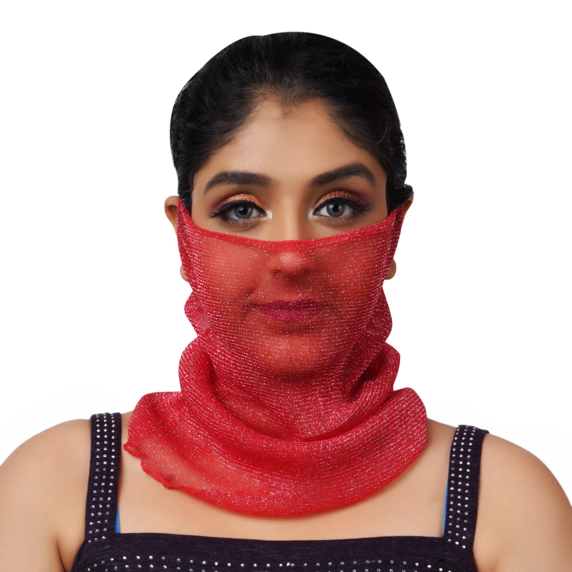 KETKAR Women's Spring Summer Face Scarf Bandana Net Mask Soft Cashmere Neck Scarves_Free Size(Pack Of 02,Pink And Red)