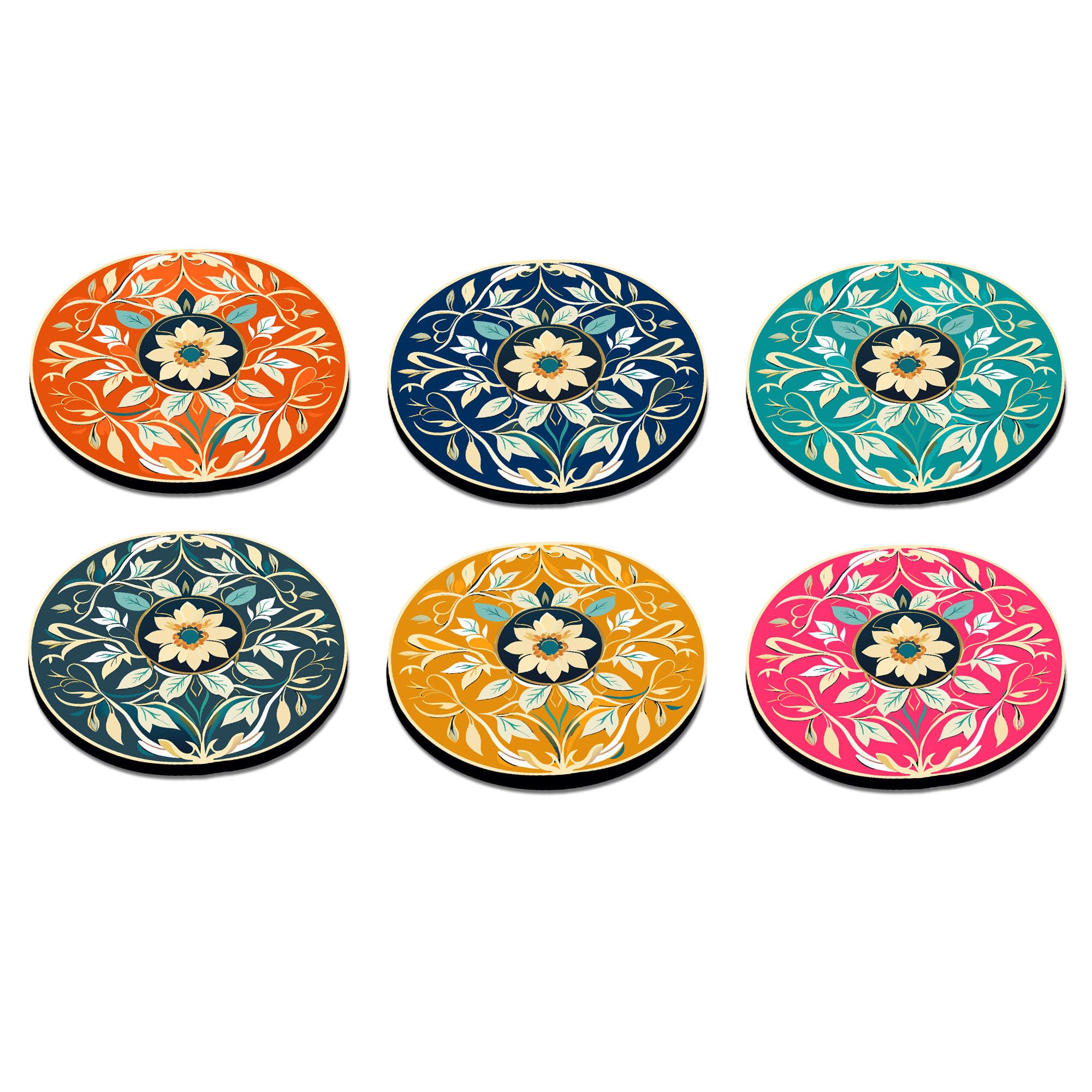 Artvibes Decorative Printed MDF Wooden Coasters for Home and Kitchen | Dining Table Decor | Wood Stylish Tea Coaster Set | Kitchen Decoration Items | Modern Artworks (Set of 6) | 4x4 Inch TC_3019