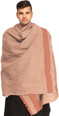 Exotic India Men's Kutch with Woven Border and Embroidered Mirrors Pure Wool Shawl (SWI77--pink-sand)