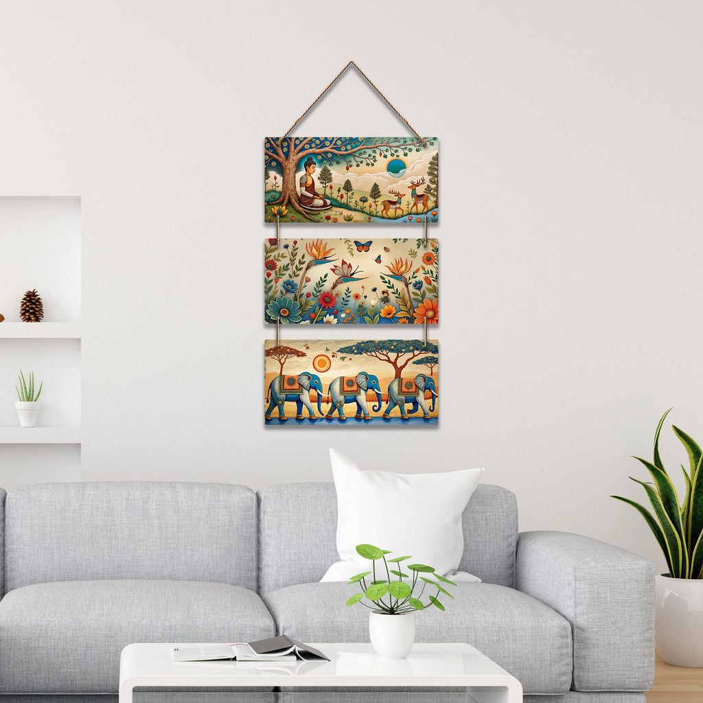 Artvibes Tranquility of Buddha & Nature Wooden Wall Haning for Living Room | Spiritual Decor Items | Wall Art Painting For Hall | Wall Paintings | Handcrafted Art | Wall Poster | Gift Items (WH_9441N)