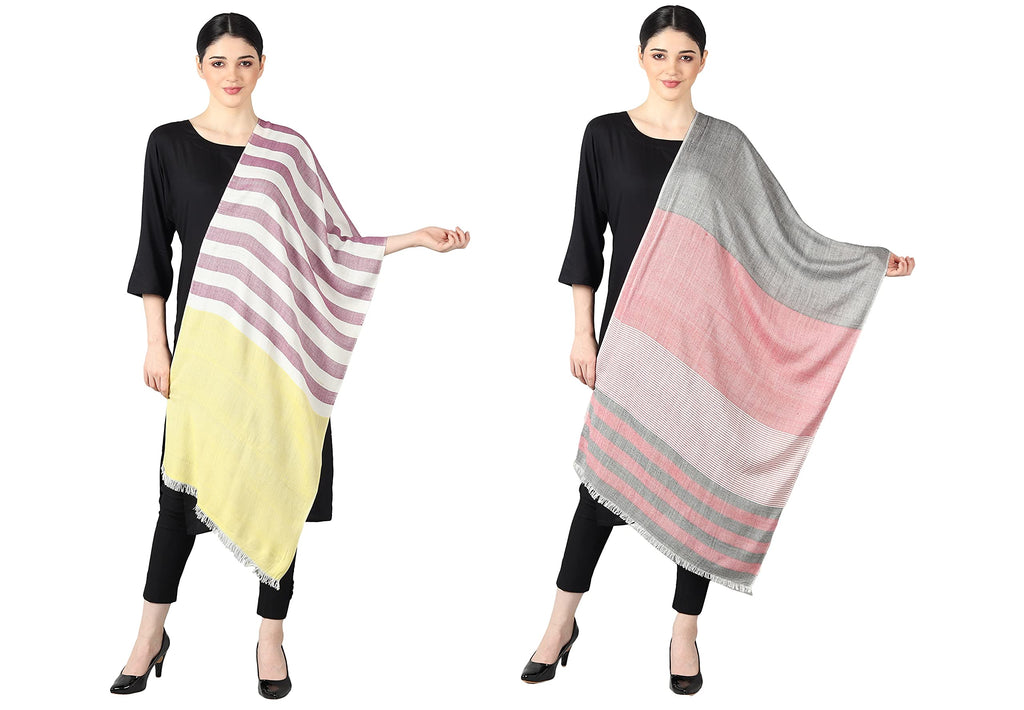 Flyer female Women's Stole/Scarf Colour- Yellow & Purple And Pink & Grey Soft Viscose Ethnic Scarves Pack Of 2 St-08-St-13