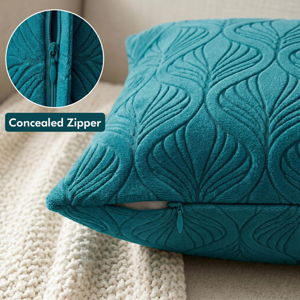 Yellow Weaves Jacquard Cushion Covers | Sofa Cushion Covers | Throw Pillow Cover for Sofa, Couch, Living Room| Removable & Washable | 16x16 Inches, Set of 2 (Peacock Blue)