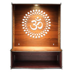 Svaagat Handcrafted MDF Wooden Temple for Home | LED Light Pooja Mandir | Decorative Laser Cut Design | Brown Finish