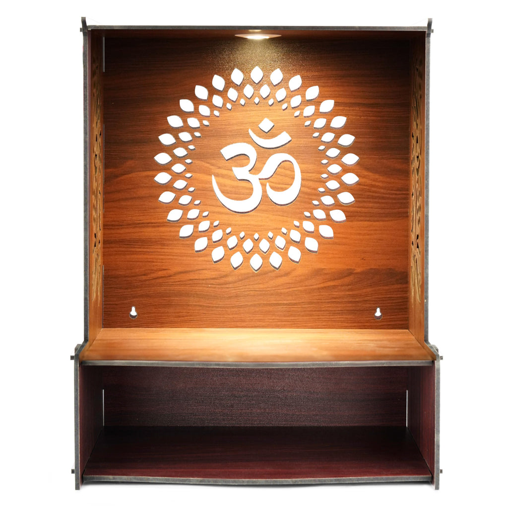 Svaagat Premium Wooden Pooja Mandir for Home with LED Light Decorative MDF Temple for Home & Office Laser Cut Design mini mandir Wall Mounted Temple