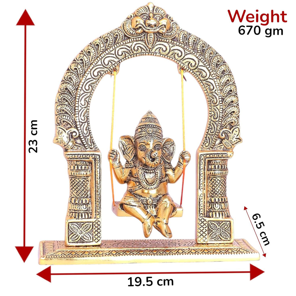 KridayKraft Ganesh ji dori jhula Idol, Ganpati Idol on Swing jhula for Temple Pooja, Ganesh Metal Statue Home, Office & Table Decorative, Religious Showpiece Figurines