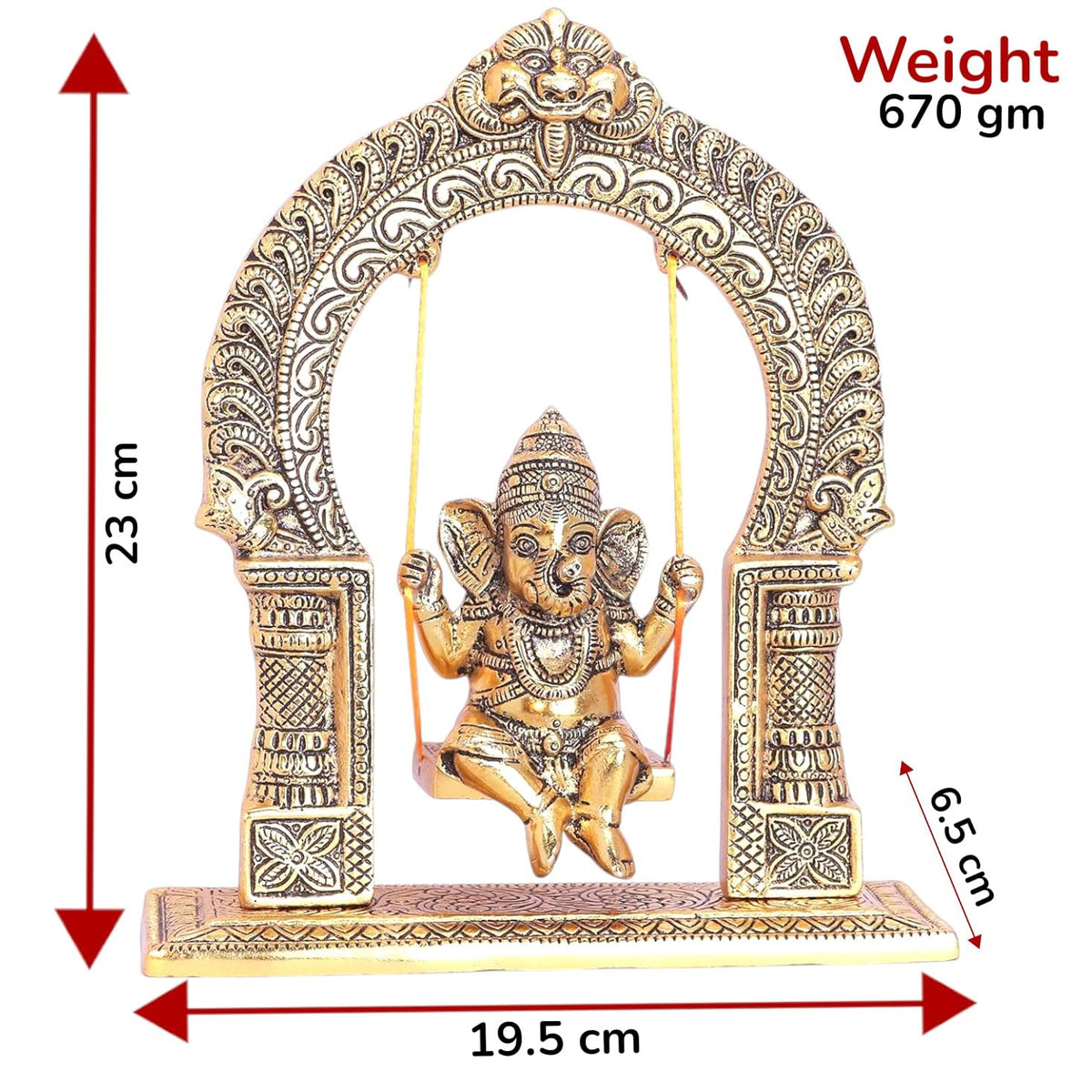 KridayKraft Ganesh ji dori jhula Idol, Ganpati Idol on Swing jhula for Temple Pooja, Ganesh Metal Statue Home, Office & Table Decorative, Religious Showpiece Figurines