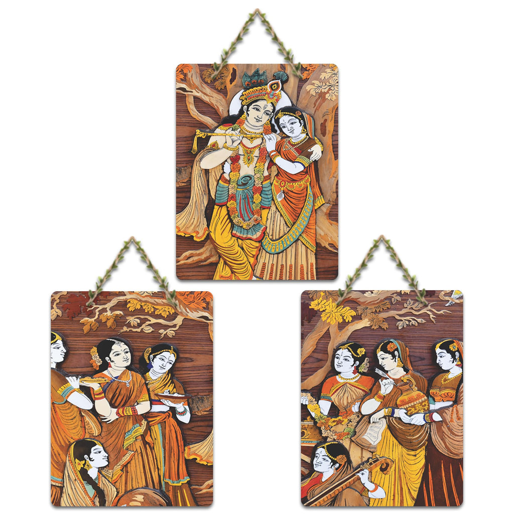 Artvibes Krishna Art Home Wall And Door Hanging for Home | Spiritual Decor Items | Religious Wall Art | Wall Poster | Artwork| Stylish Modern Decor Item | Gift Items (WH_96174N), Set of 3