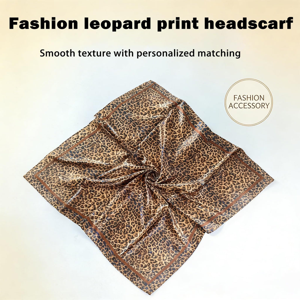 ELESUNCDOU Leopard Print Satin Scarf for Women, 35x35in Square Head Scarf Hair Wrap, Silky Satin Bandana for Hair Sleeping Neck Purse, Fashion Headscarf for Daily Wear Party Travel