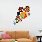 Artvibes Indian Traditional Rajasthani Village Art Round Shape MDF Wooden Wall Decor Items | Printed Wall Decoration | Graphic Artwork | Wall Illustrations | Scenery | Ideal Gift (WPS_119N), Set of 11