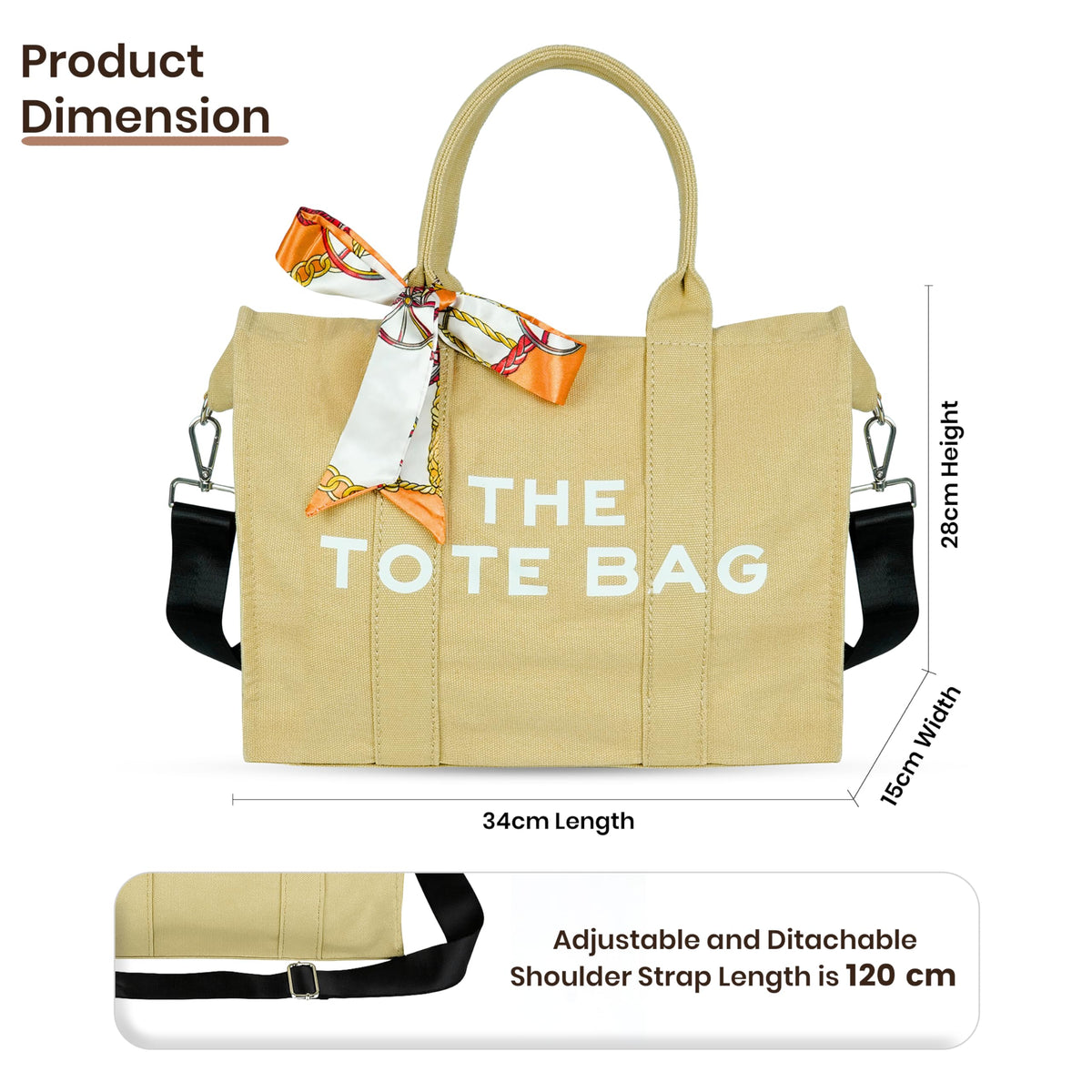 Storite Canvas Tote Bags for Women Large Capacity Shoulder Bag with Inner Pocket Everyday Handbags for Office, College and Travel - Beige
