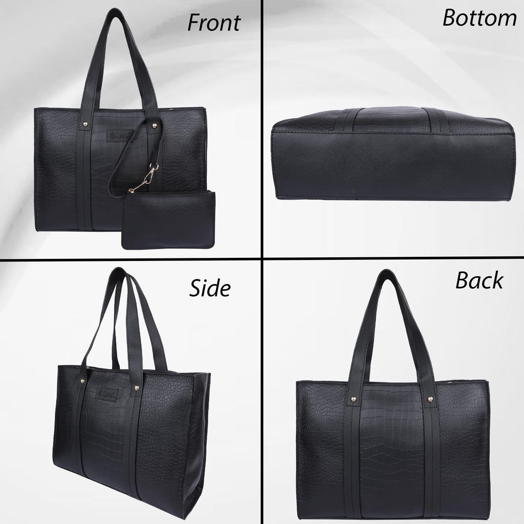NUBUFF FASHION Womens croco Textured Shoulder Tote Bag (BLACK)