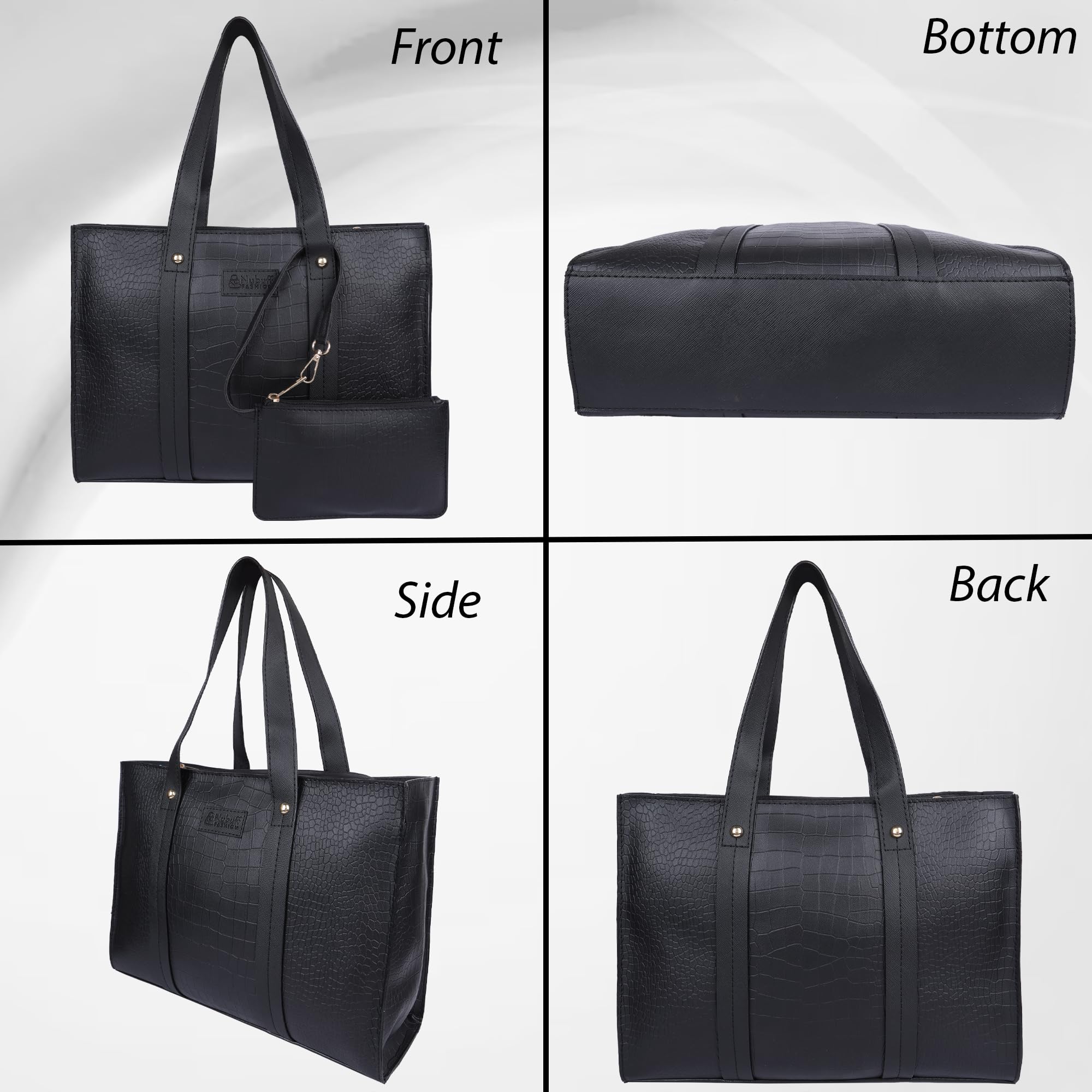 NUBUFF FASHION Womens croco Textured Shoulder Tote Bag (BLACK)
