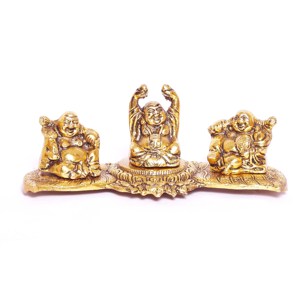 Prince Home Decor & Gifts Metal Handicrafts Antique Gold Plated Laughing Buddha in 3 Postures, Standard