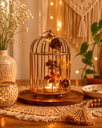 Homesake® Candle Holder | Tealight Holder for Home Décor, Living Room, Table Décor, Pooja Candle Stand Lantern, Room, Diwali Decoration, Wedding & Festival Gift, Metal Birdcage Design, Golden