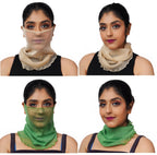 KETKAR Women's Spring Summer Face Scarf Bandana Net Mask Soft Cashmere Neck Scarves_Free Size(Pack Of 02,Green And Beige)