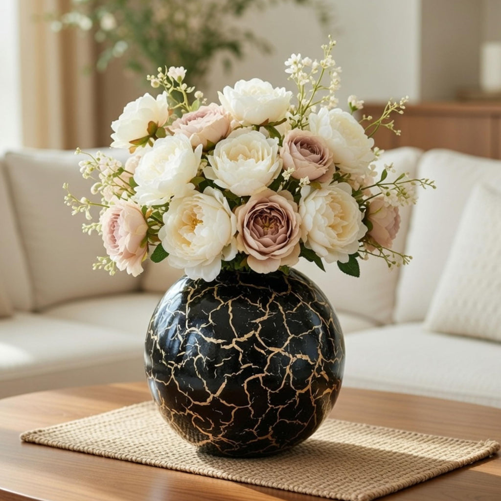 BEHOMA Metal Ball Round Metal Vase for, Black