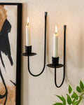 Homesake® Wall Candle Holder Stand for Living Room, Black Metal Wall Sconce with Taper Candle Holder, Decorative Candle Stand for Diwali, Home Décor (Set of 2)