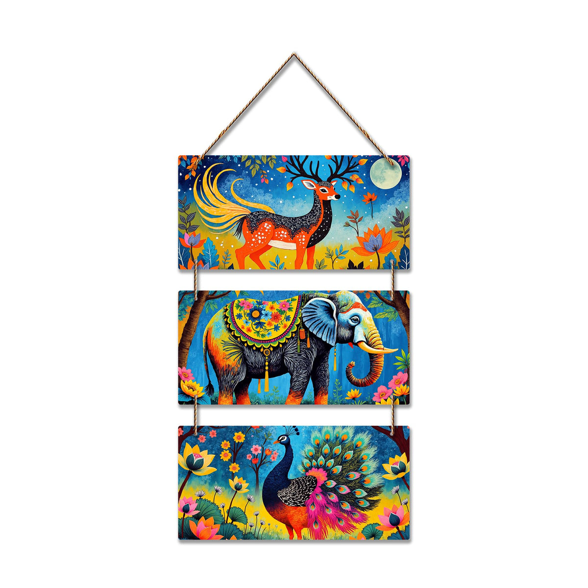 Artvibes Indian Animal Folk Art Decorative Wall Hanging Ornaments | Living Room | Office | Cafe | Painting Wall Decor | Aesthetic Wooden Decor | Handcrafted Art | Unique Gift Items (WH_9419N)