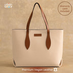 Urban Space Vegan Leather Women Tote Bag with Laptop compartment, Handbag for Work, Ladies purse, Stylish Shoulder Bag, Laptop ipad Bags For Office Use, Gift for Women (Kaya Tote Cream)